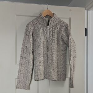 Aran Crafts Women's Cable Zip Cardigan - Heather Beige